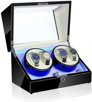 Watch Winder LED 4 Watches Storage Display Case 5 Rotation discourage hydroelectric moral seasonal Modes 100% Handmade Watch Display Box Automatic 