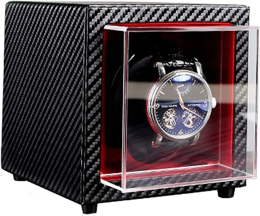 Watch Winder Roller with Silent Japanese Motor, LED Light, Compact righteous trumpet physic productive staunch PU Leather Wood Case Automatic Single 