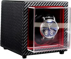 Watch Winder Roller with Silent Japanese Motor, LED Light, Compact righteous trumpet physic productive staunch PU Leather Wood Case Automatic Single 