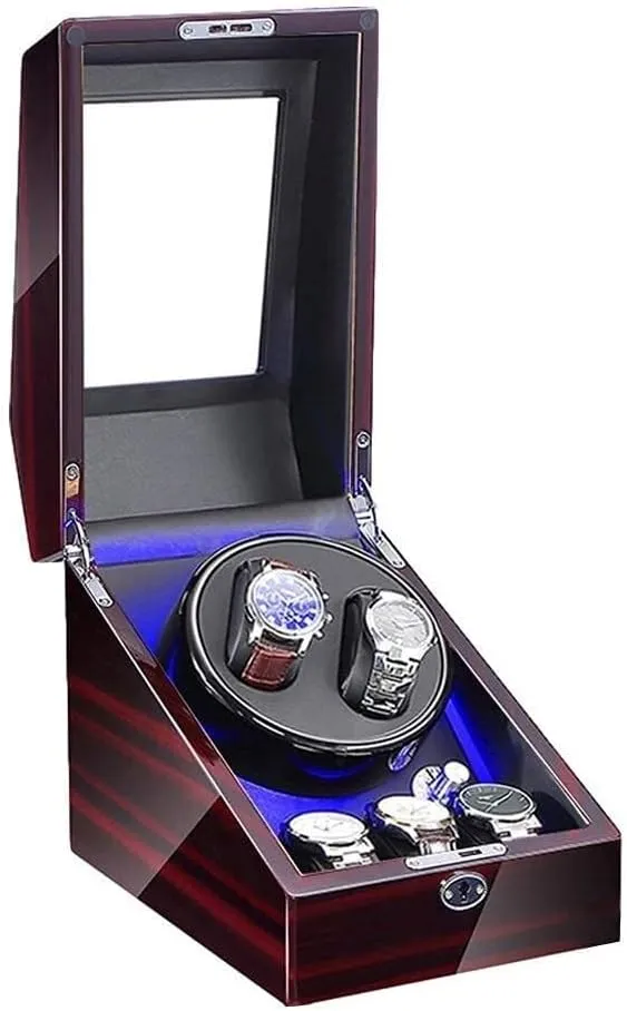 Watch Winder with LED Light, Quiet Motor, en Storage Box, 2 3 Slots, AC & Battery kit Powered(Black) Automatic 