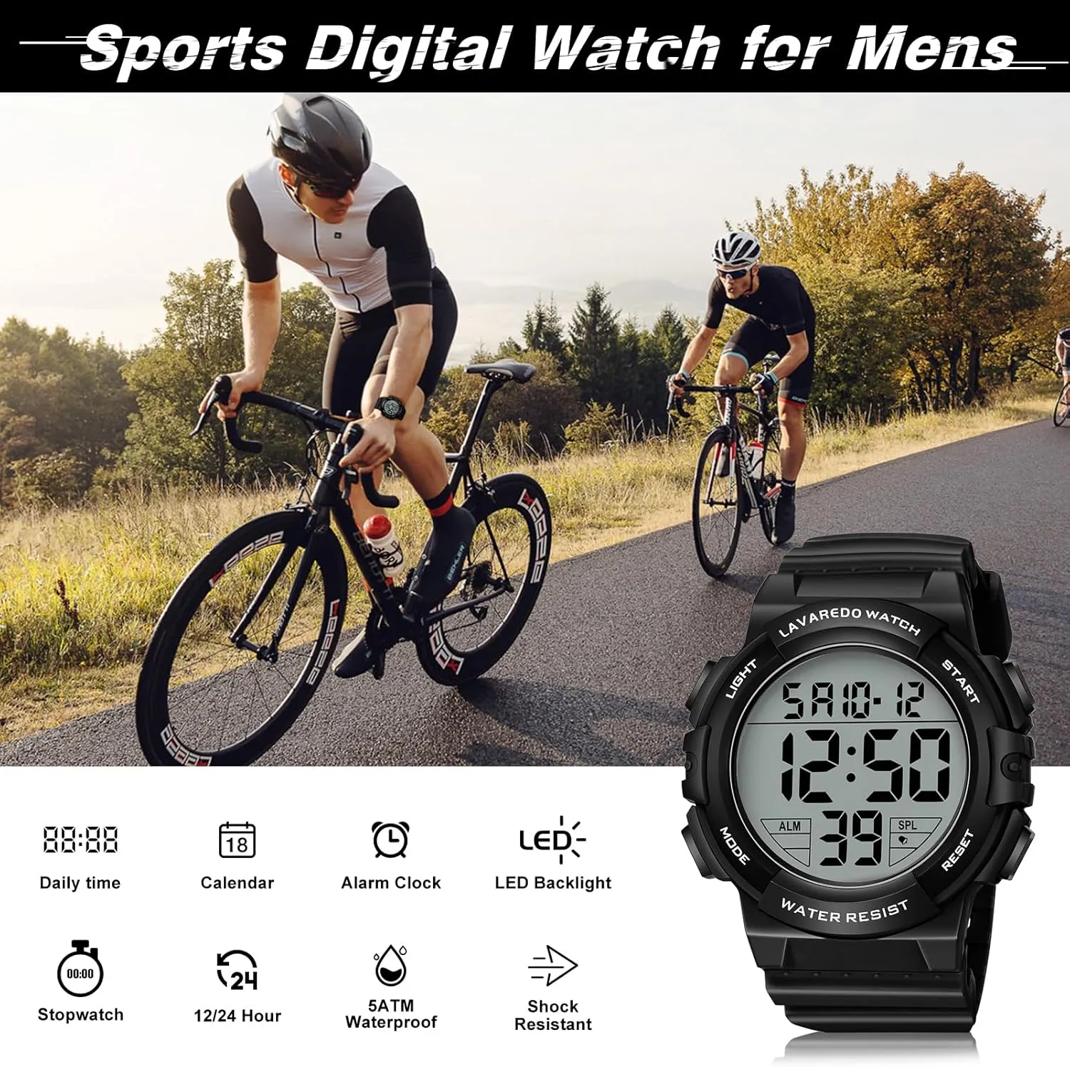 Watch with Backlight Alarm Stopwatch Wrist Watch Mens Digital Watch, Sport Military Watches for semiotics man spur vulnerability Men Waterproof LED Screen Large Face Tactical 