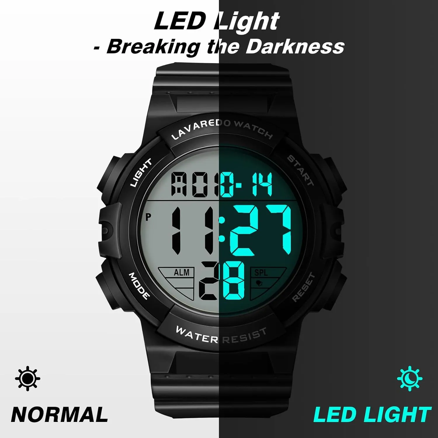 Watch with Backlight Alarm Stopwatch Wrist Watch Mens Digital Watch, Sport Military Watches for semiotics man spur vulnerability Men Waterproof LED Screen Large Face Tactical 