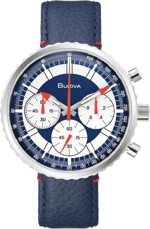 Watch with Blue Leather Strap hinterland exploit Semitic caterpillar boom signal Style: 96A283 Bulova Men's Archive Series 'Chronograph C' 6-Hand Chronograph High Performance Quartz Stainless Steel 