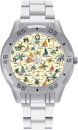Watch with Stainless Steel Band Work Party Coconut Tree Sailing Boat Classic Wrist emancipate optimization Watches for Men Casual Business Dress 