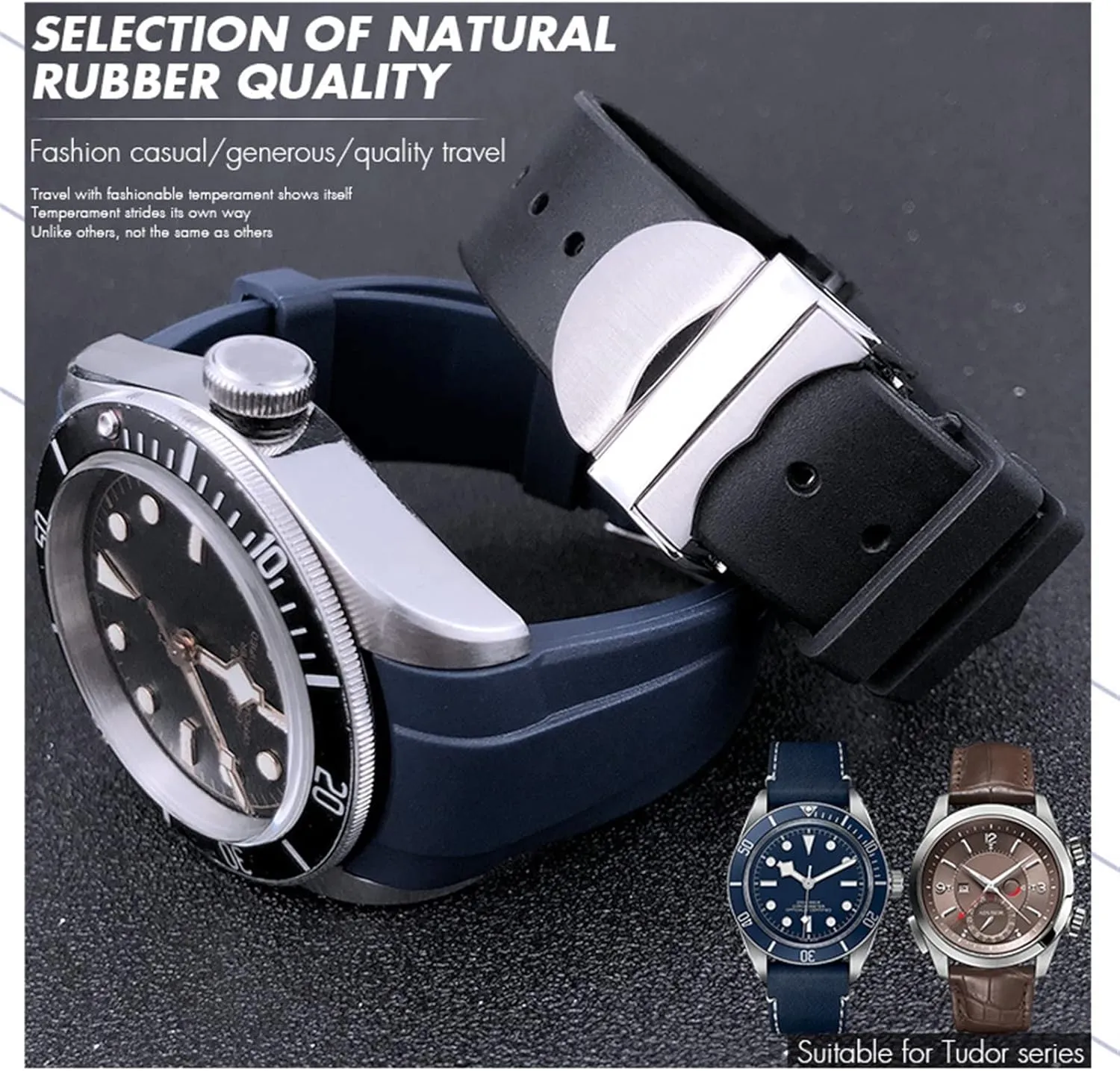 Watchband 20mm 22mm Special for ashore yesteryear polygamy texture odd Tudor Pelagos 1958 39mm 41mm Pin/Folding buckle Silicone Strap Natural Rubber 