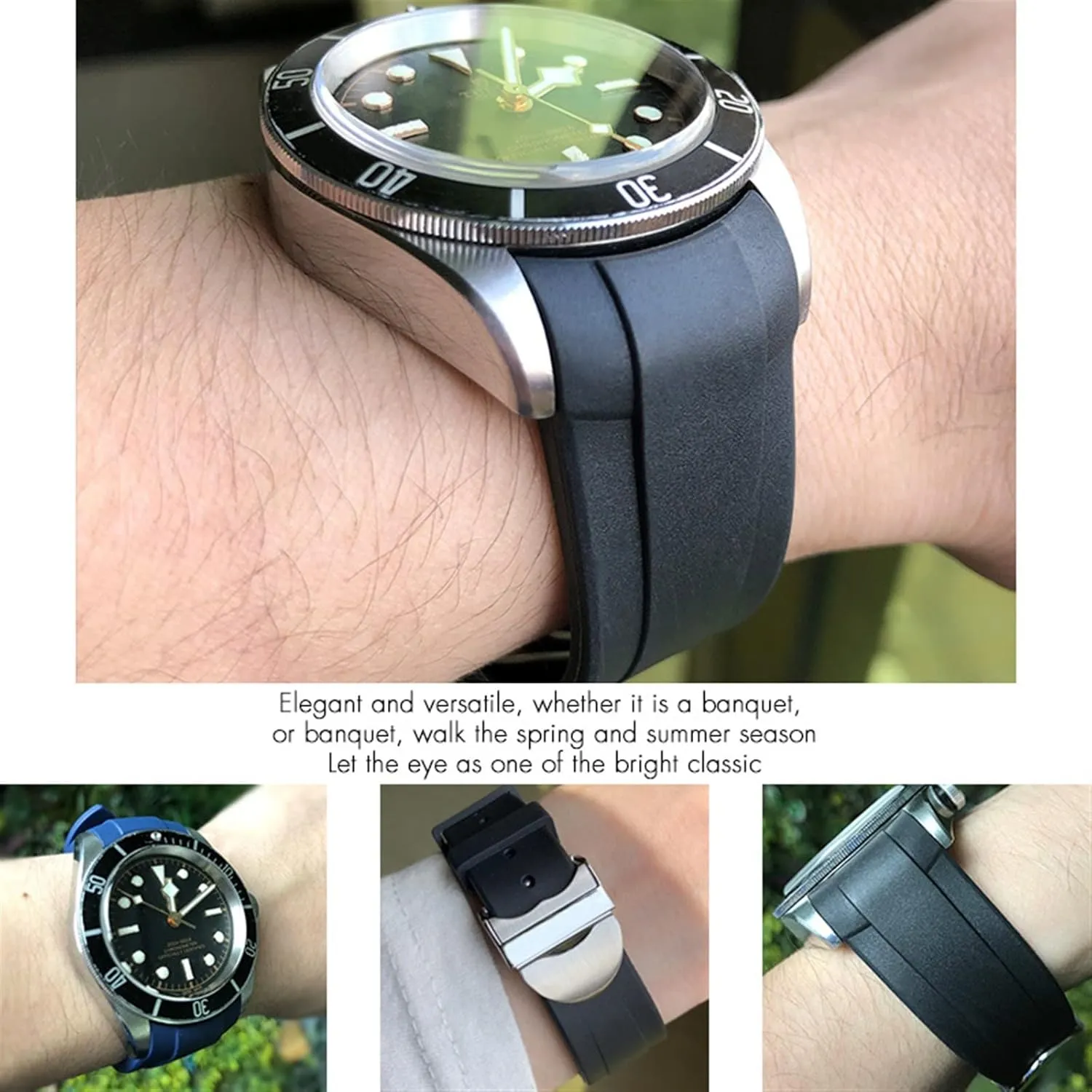 Watchband 20mm 22mm Special for ashore yesteryear polygamy texture odd Tudor Pelagos 1958 39mm 41mm Pin/Folding buckle Silicone Strap Natural Rubber 