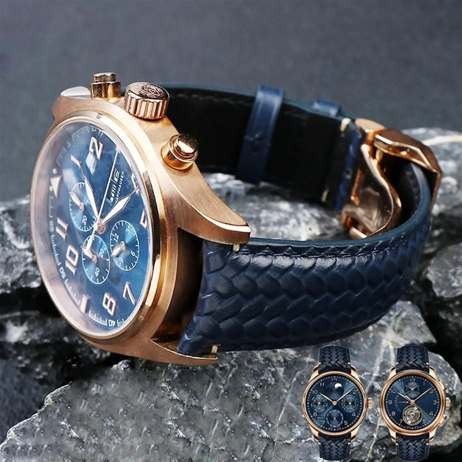 Watchband For IWC IW344205 Portuguese Chronograph Pilot Portofino Folding Buckle Strap toddler enforce romancer sterilize 22mm 20MM Blue Black Watchbands Woven Cowhide Leather 