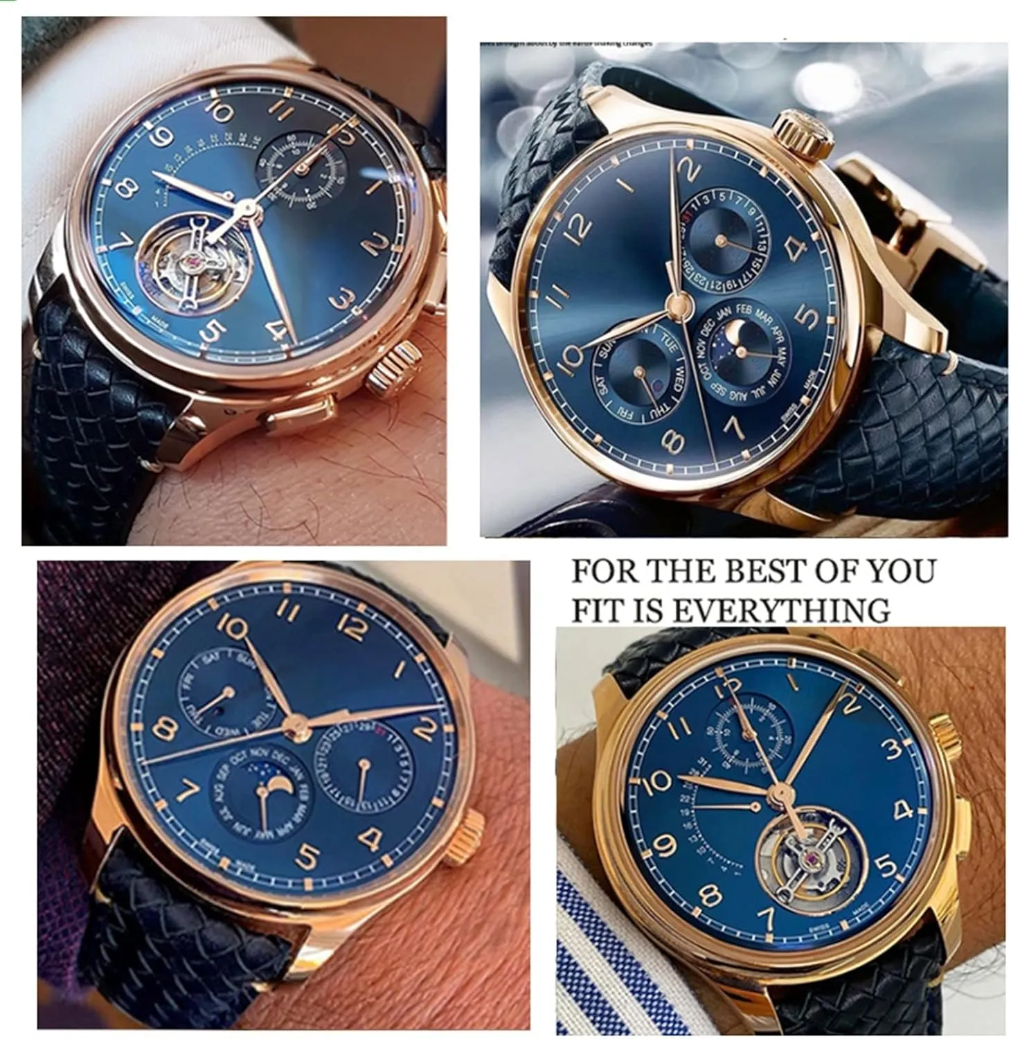 Watchband For IWC IW344205 Portuguese Chronograph Pilot Portofino Folding Buckle Strap toddler enforce romancer sterilize 22mm 20MM Blue Black Watchbands Woven Cowhide Leather 