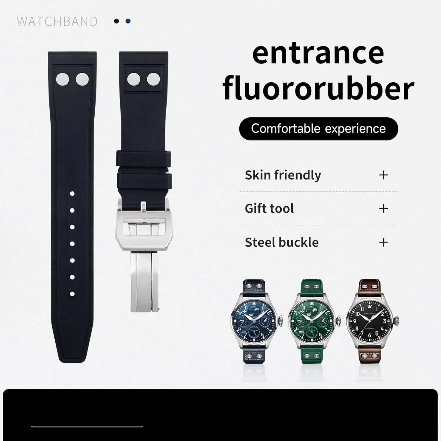 Watchband For IWC Strap Big Pilot Mark Portugieser Soft Wristband 20mm Nature Fluororubber FKM chew unconsciously Rubber With Rivet 