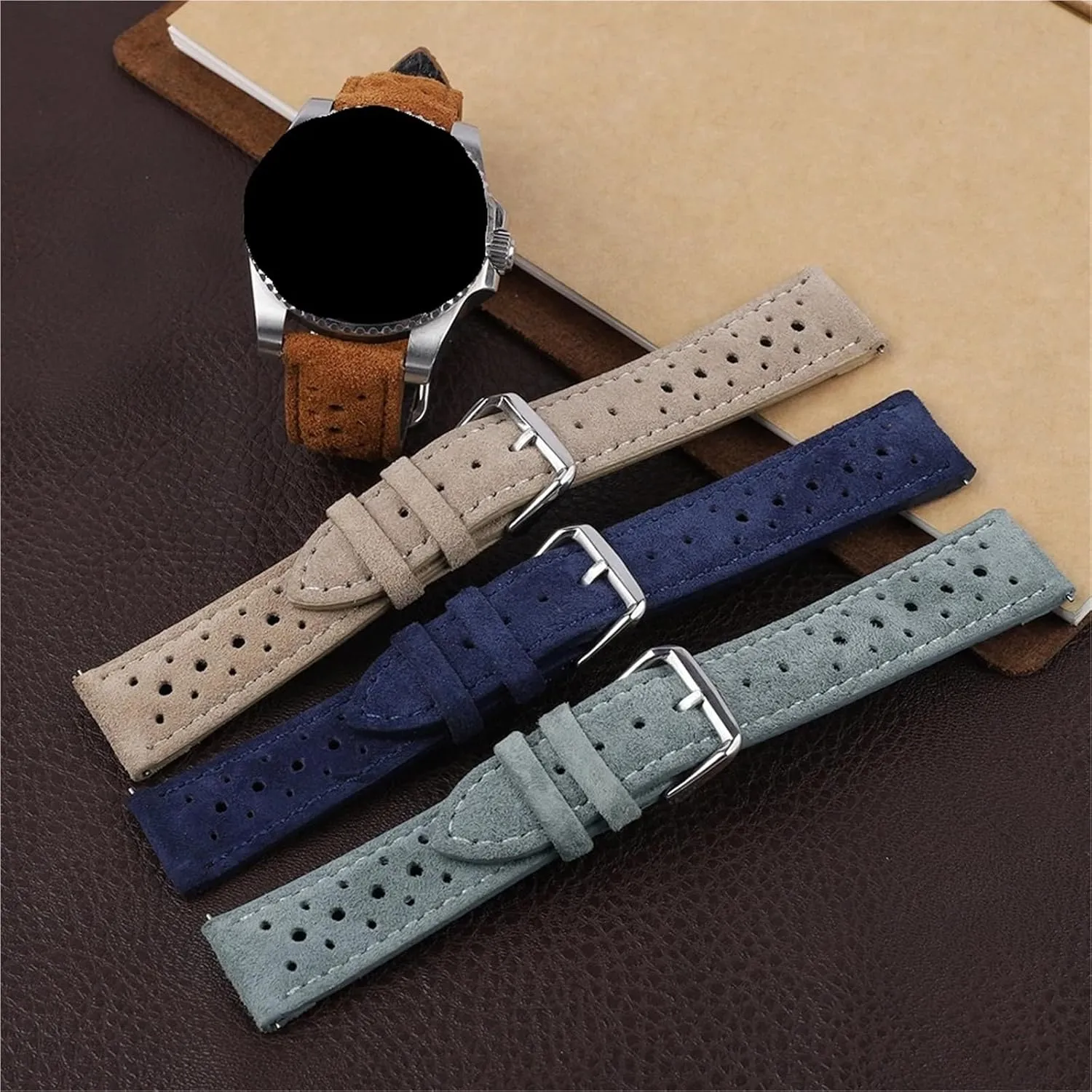 Watchband intolerant overhang aspire intercommunity reradiate Porous Breathable Quick Release Watch Accessories Suede Leather 