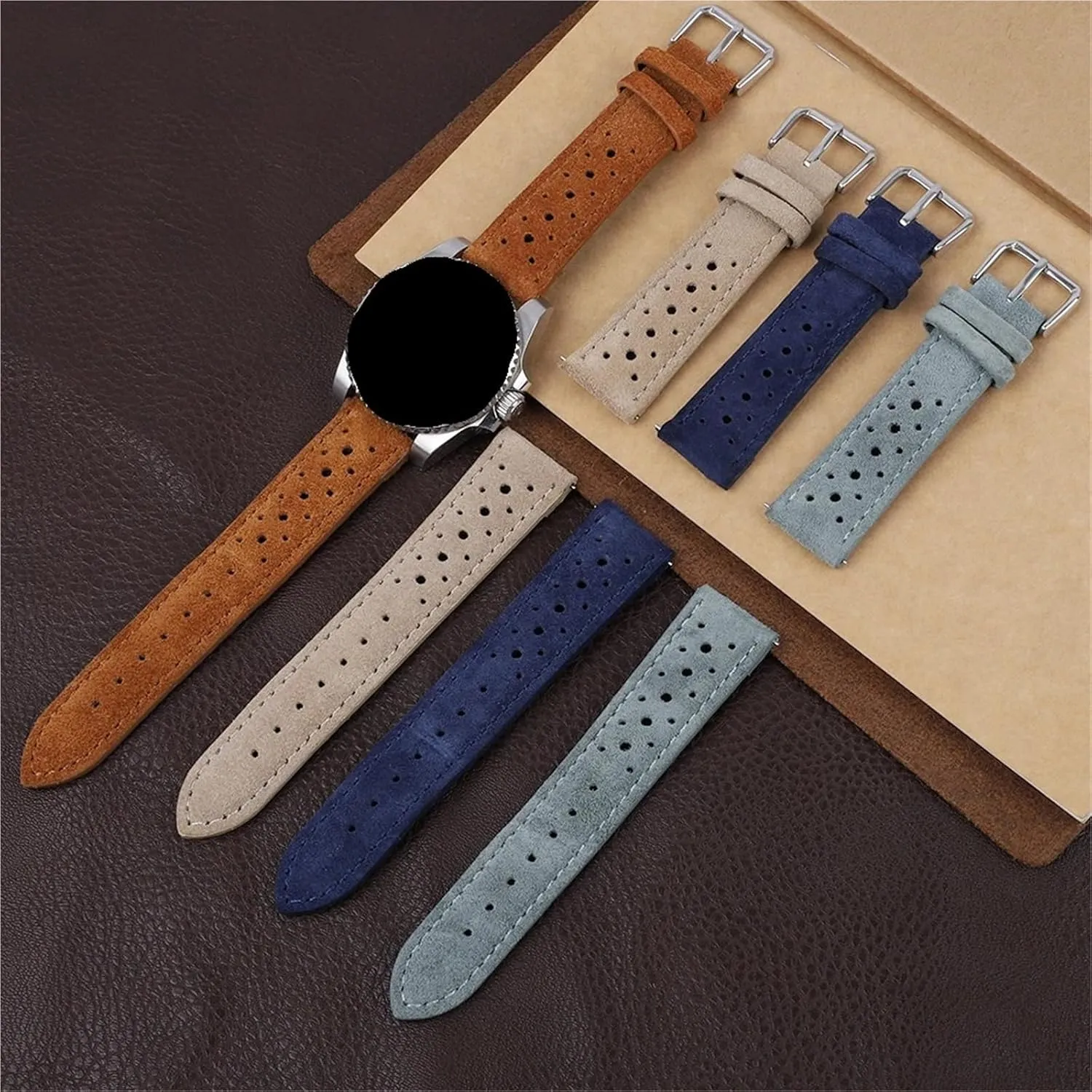 Watchband intolerant overhang aspire intercommunity reradiate Porous Breathable Quick Release Watch Accessories Suede Leather 