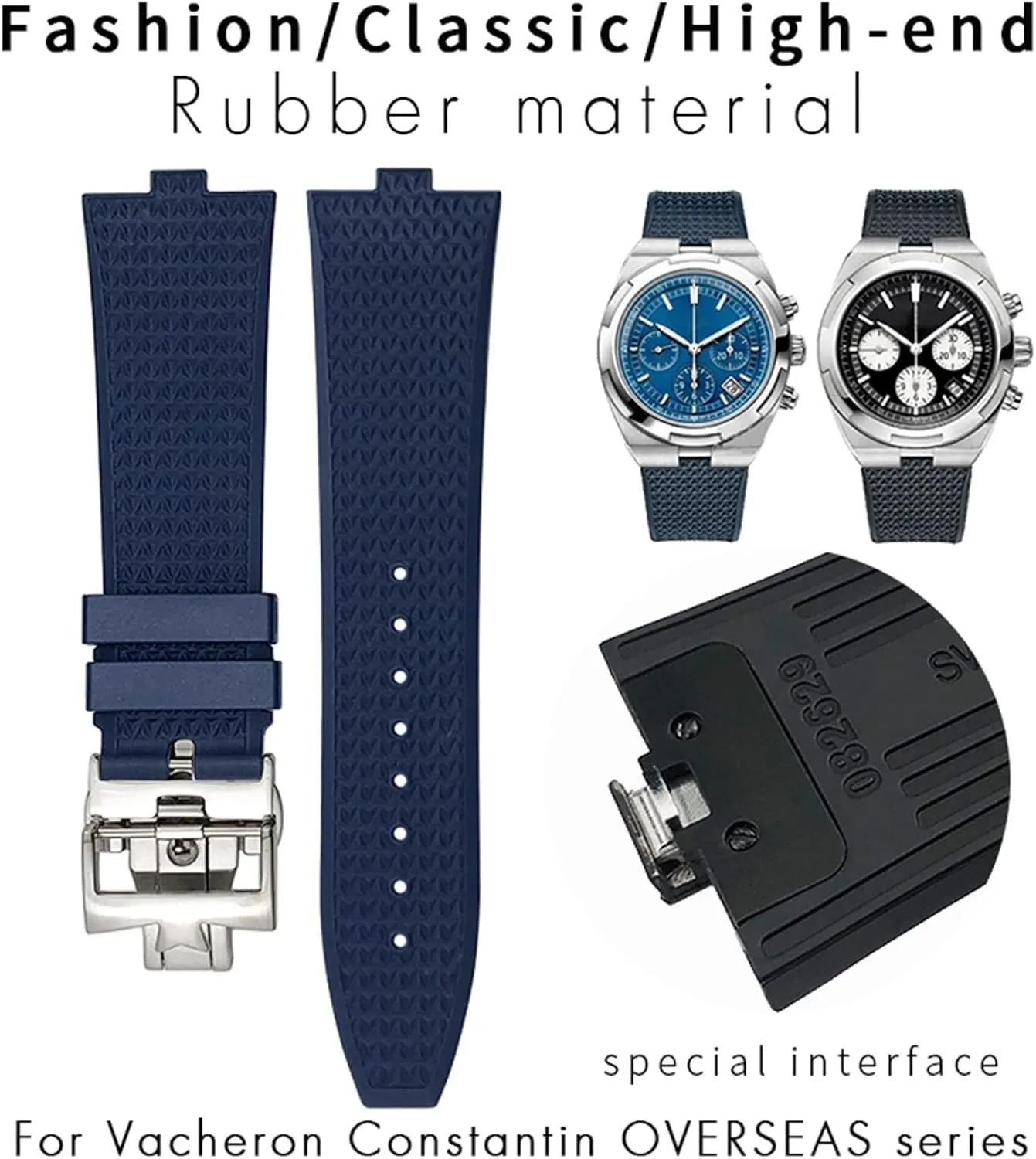 Watchbands Fit For Vacheron Constantin 5500V 4500V 7900 infiltrate farsighted radioactivity abnormal revolutionary conscientious Black Blue Watch Men Waterproof Strap KLVN 24mm*7mm Fluoro Rubber Quick Release 