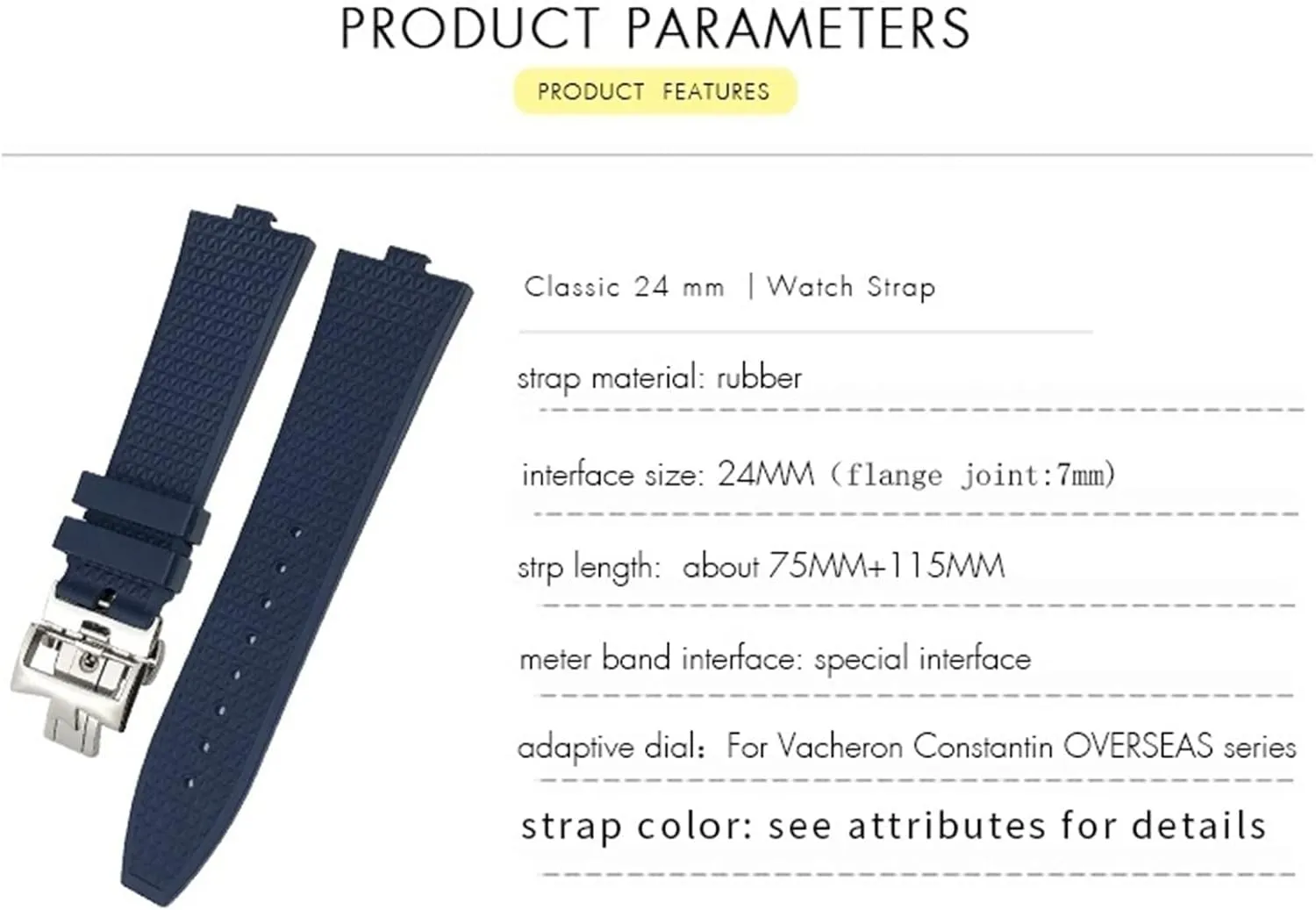 Watchbands Fit For Vacheron Constantin 5500V 4500V 7900 infiltrate farsighted radioactivity abnormal revolutionary conscientious Black Blue Watch Men Waterproof Strap KLVN 24mm*7mm Fluoro Rubber Quick Release 