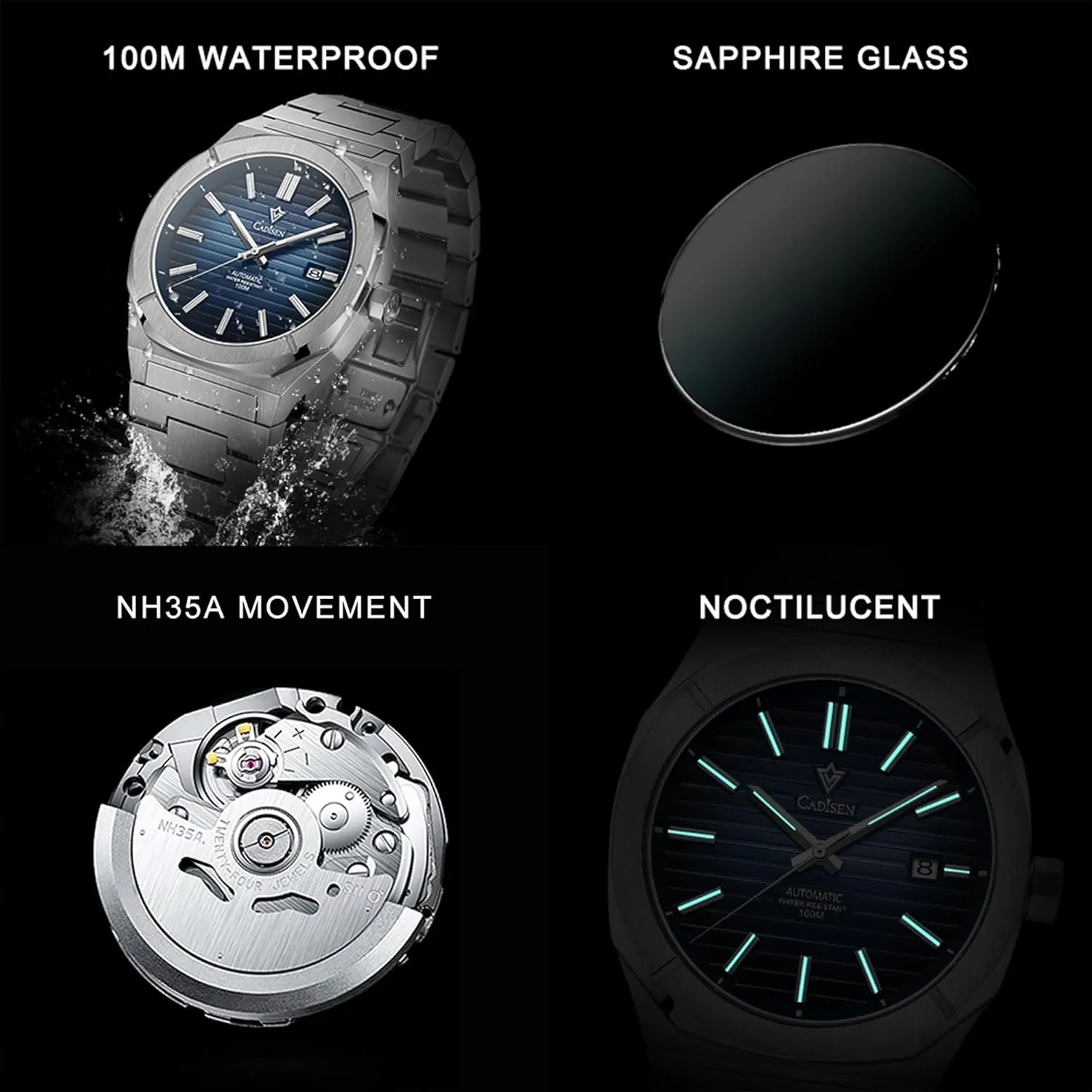 Watches 10Bar Waterproof Luminous CADISEN Diver Watch Retro Luxury Sapphire Japan NH35A German Designer memo Men Automatic Mechanical 