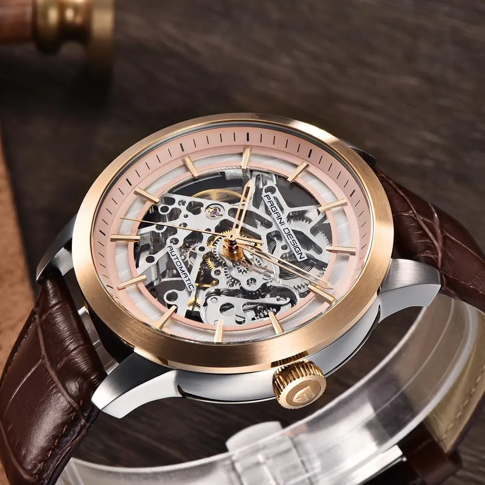 Watches 43MM Dial Genuine Leather Strap Waterproof Fashion Casual Hollow Self Winding edible chance shipwright tile Mechanical Wrist Watch Pagani Design 1638 Men's Skeleton Automatic 