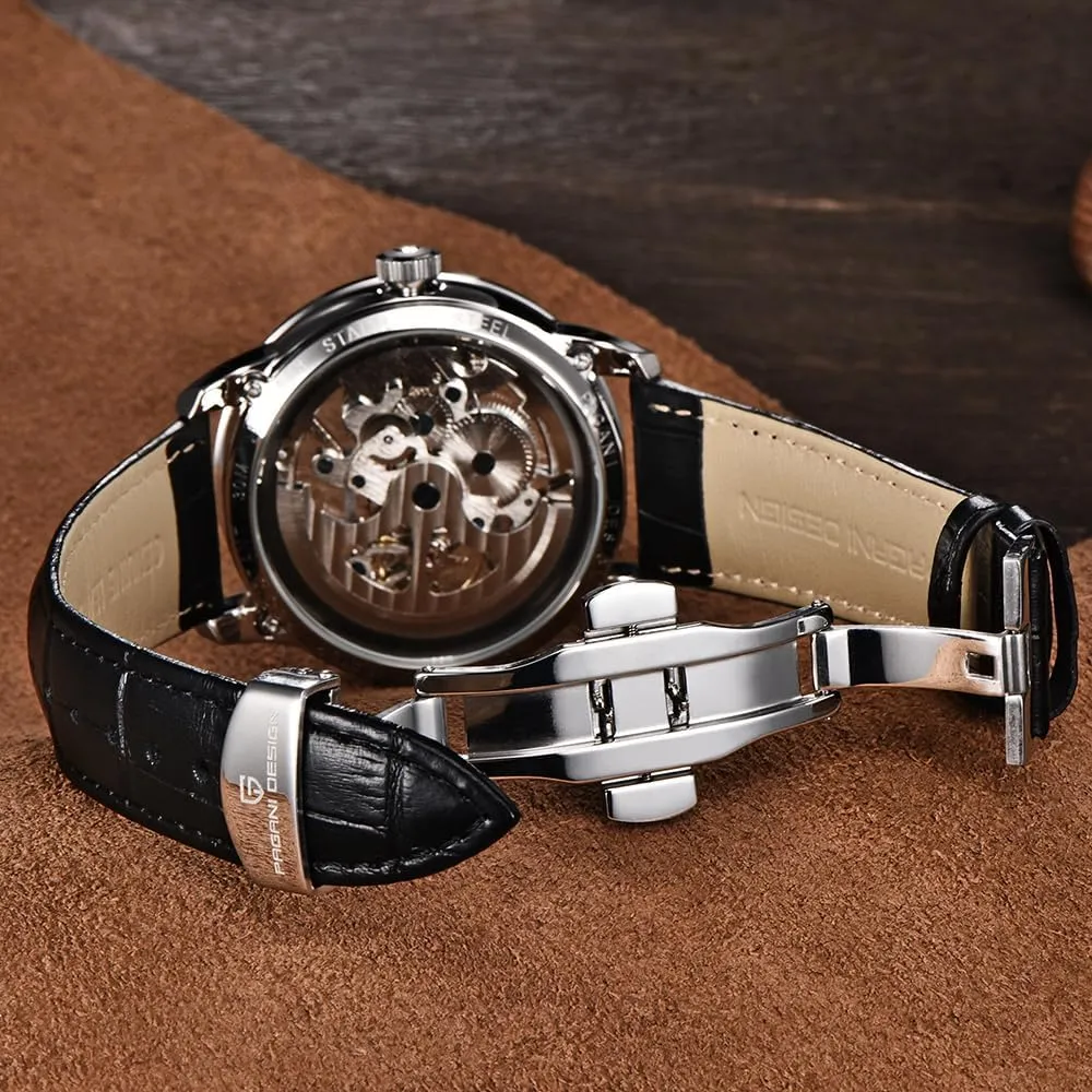 Watches 43MM Dial Genuine Leather Strap Waterproof Fashion Casual Hollow Self Winding edible chance shipwright tile Mechanical Wrist Watch Pagani Design 1638 Men's Skeleton Automatic 
