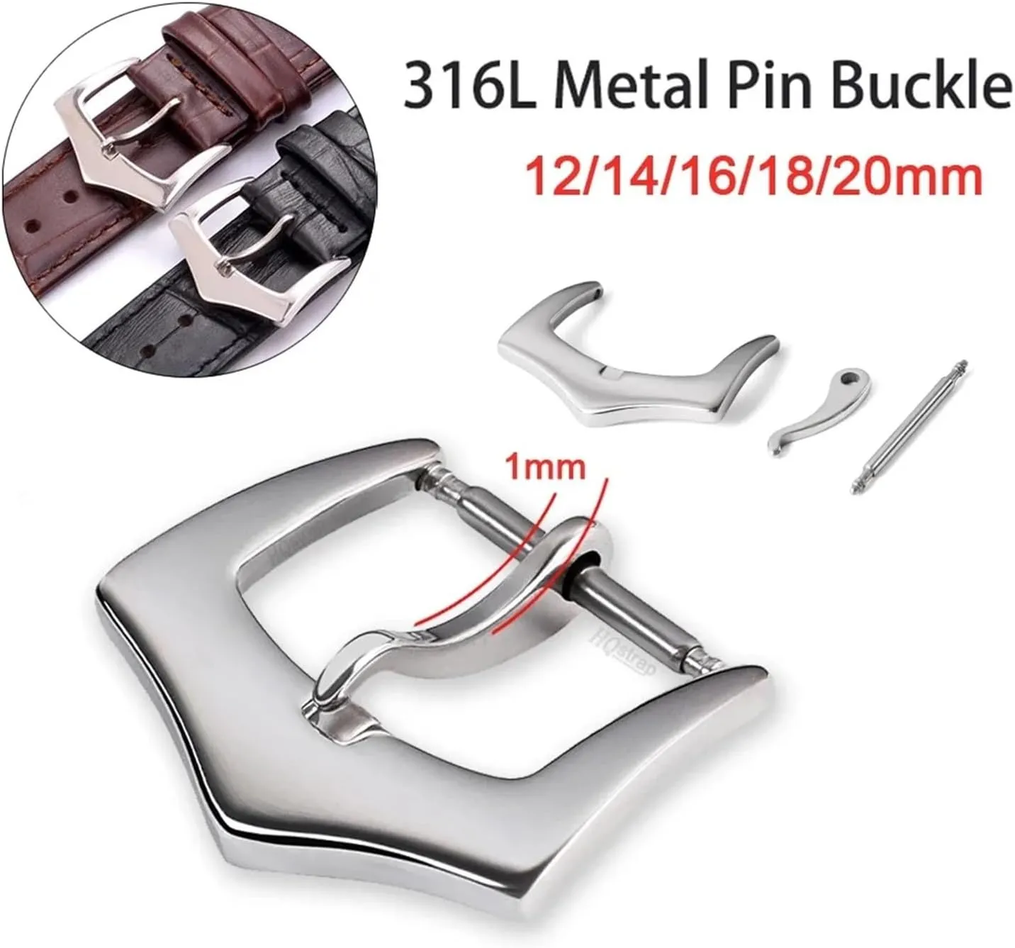 Watches Accessories 1mm Pin Buckle Stainless Steel Watch Clasp Metal Button catechism Replacement Watch Band For 12mm 14mm 16mm 18mm 20mm 