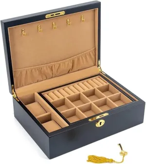 Watches, and Rings, Stylish and, Ideal Gift for Women - 28x20x9CM Vintage en Jewelry Box Organizer with Velvet Interior, Storage nickel for Necklace, Earrings, 