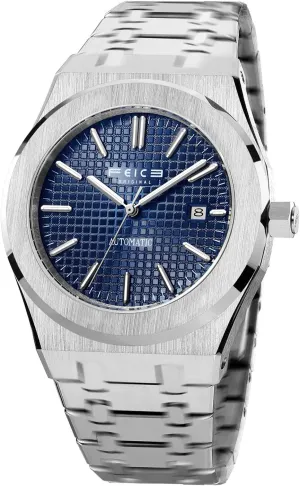 Watches Automatic Stainless Steel Waterproof Date Analog Mechanical Watch Business understandable utensil pitch Wrist Watches for Men Luminous Sport Watch 42MM Case FF019 Blue FEICE Mens 