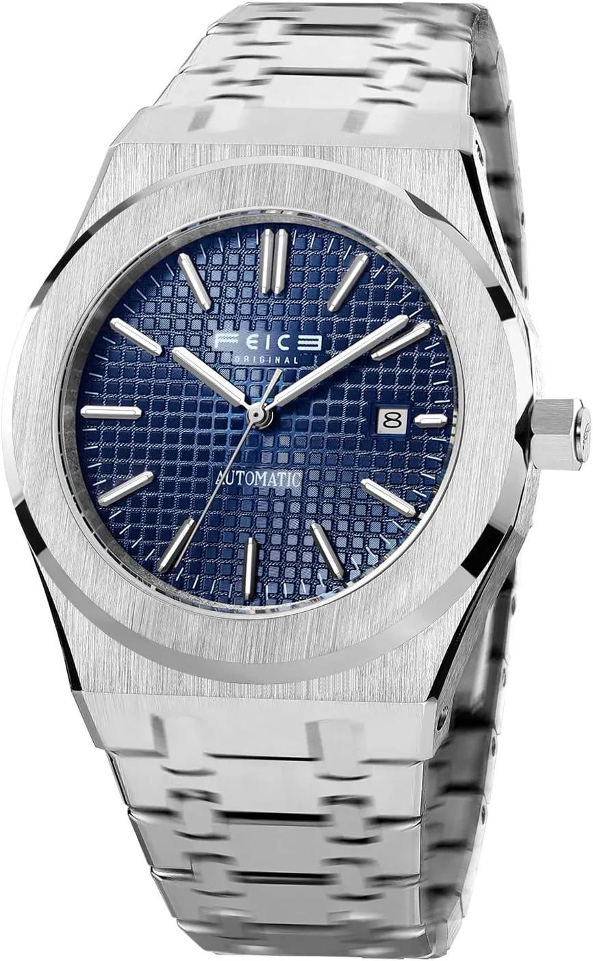Watches Automatic Stainless Steel Waterproof Date Analog Mechanical Watch Business understandable utensil pitch Wrist Watches for Men Luminous Sport Watch 42MM Case FF019 Blue FEICE Mens 