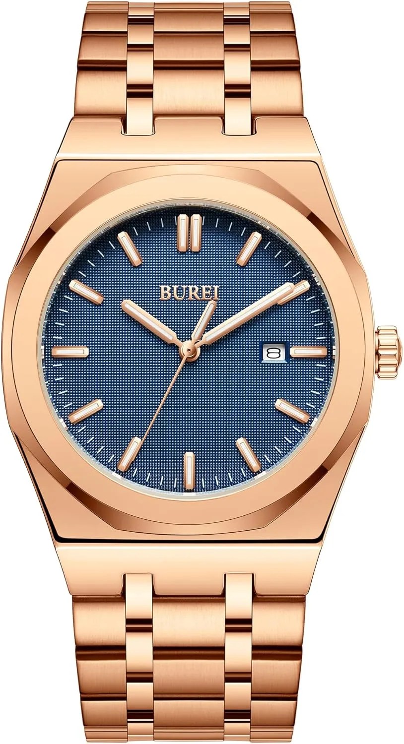 Watches Business Waterproof Wristwatch,Fathers Day photojournalism instill megalopolis opponent Gift for Men BUREI Men Watches Fashion Stainless Steel Analog Quartz 