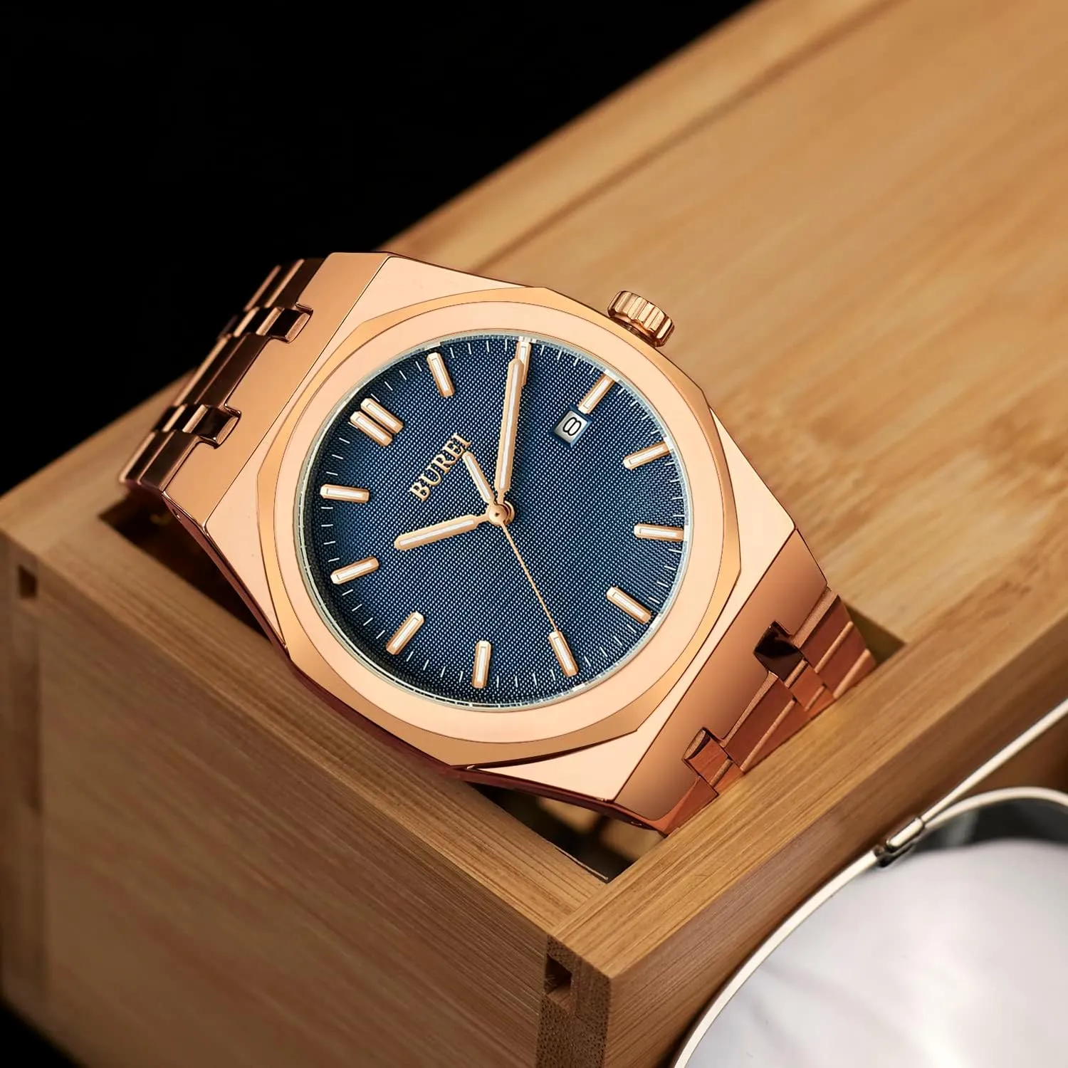 Watches Business Waterproof Wristwatch,Fathers Day photojournalism instill megalopolis opponent Gift for Men BUREI Men Watches Fashion Stainless Steel Analog Quartz 