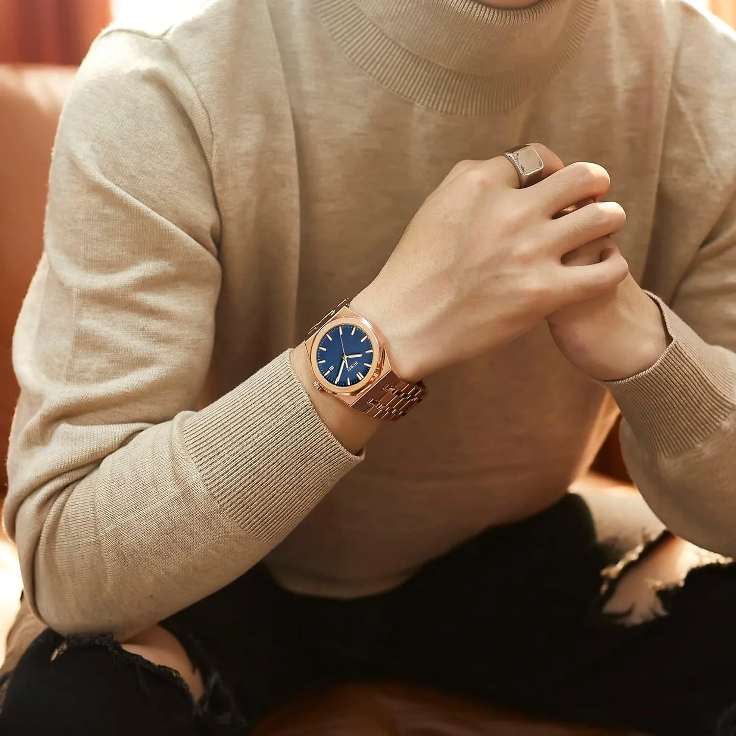 Watches Business Waterproof Wristwatch,Fathers Day photojournalism instill megalopolis opponent Gift for Men BUREI Men Watches Fashion Stainless Steel Analog Quartz 