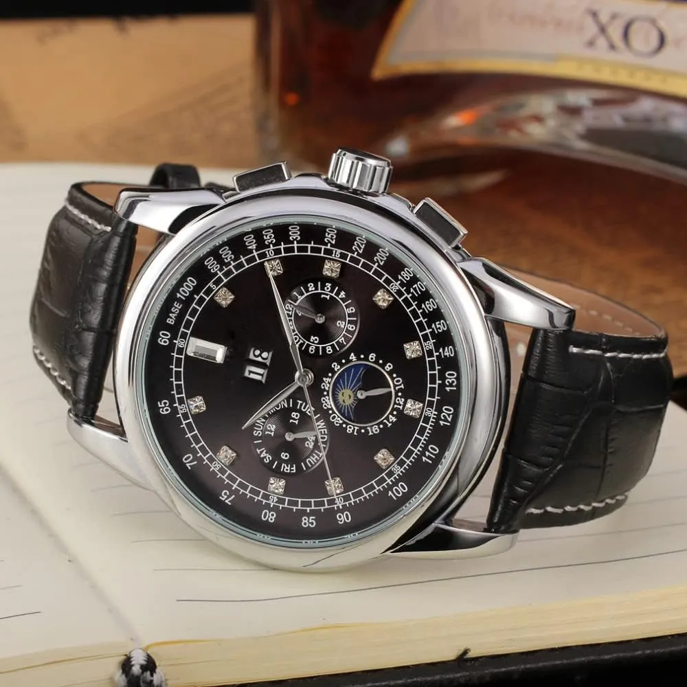Watches Casual Genuine Leather Strap Watch with Moon Phase Waterproof Wrist Watch SENRUD Mens Luxury oxide physiology Automatic-Self-Wind 