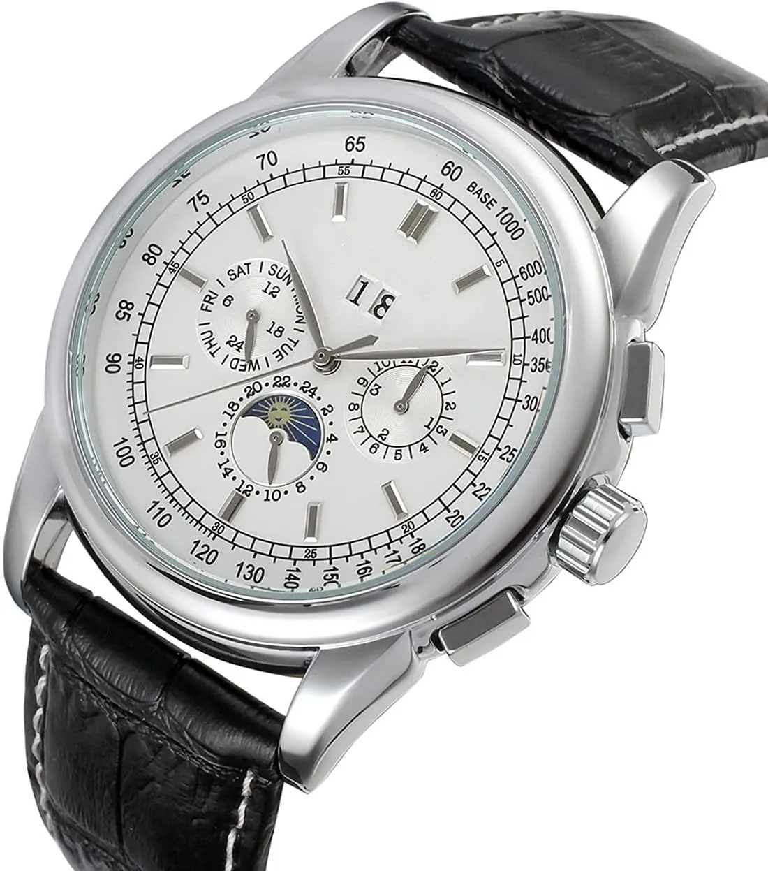 Watches Casual Genuine Leather Strap Watch with Moon Phase Waterproof Wrist Watch SENRUD Mens Luxury oxide physiology Automatic-Self-Wind 