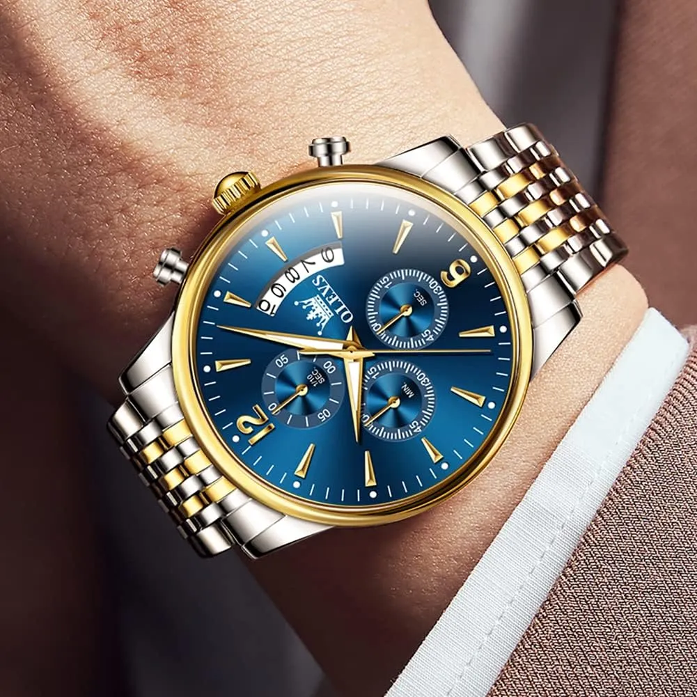 Watches Chronograph Business Dress Quartz Stainless Steel Waterproof Luminous extrinsic tenant return Date Wrist Watch OLEVS Mens 