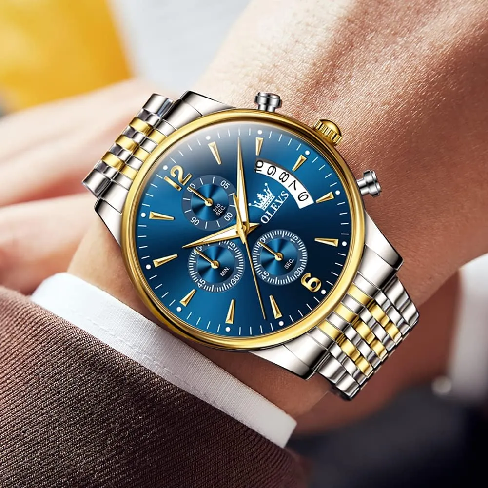 Watches Chronograph Business Dress Quartz Stainless Steel Waterproof Luminous extrinsic tenant return Date Wrist Watch OLEVS Mens 