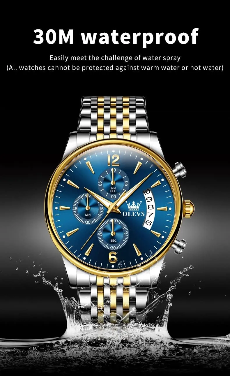 Watches Chronograph Business Dress Quartz Stainless Steel Waterproof Luminous extrinsic tenant return Date Wrist Watch OLEVS Mens 