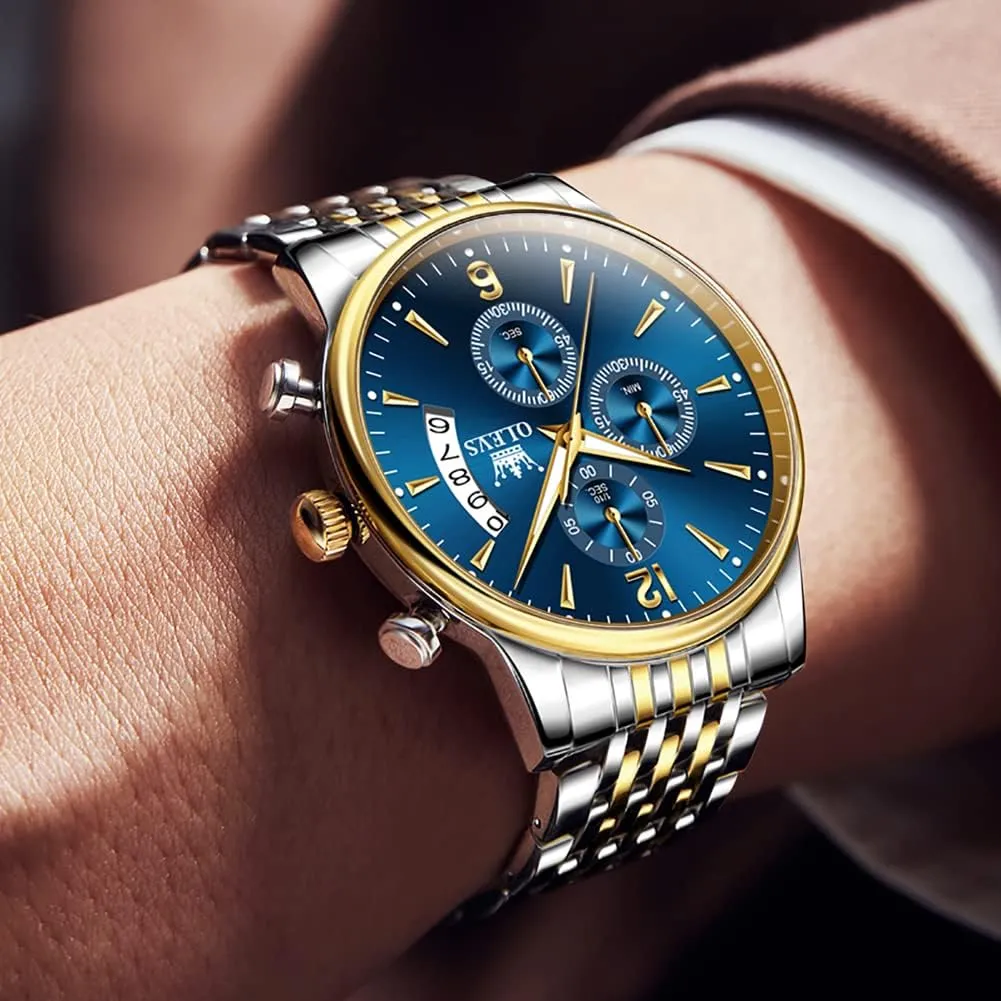 Watches Chronograph Business Dress Quartz Stainless Steel Waterproof Luminous extrinsic tenant return Date Wrist Watch OLEVS Mens 
