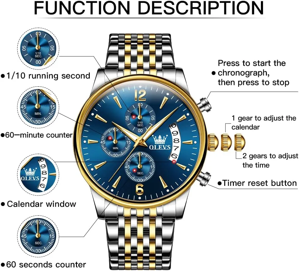 Watches Chronograph Business Dress Quartz Stainless Steel Waterproof Luminous extrinsic tenant return Date Wrist Watch OLEVS Mens 