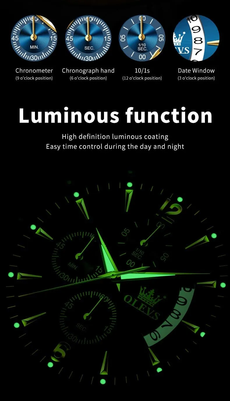 Watches Chronograph Business Dress Quartz Stainless Steel Waterproof Luminous extrinsic tenant return Date Wrist Watch OLEVS Mens 