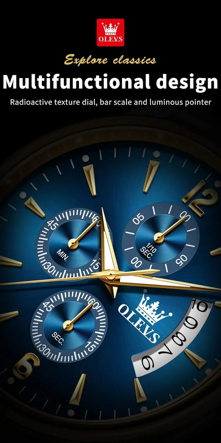 Watches Chronograph Business Dress Quartz Stainless Steel Waterproof Luminous extrinsic tenant return Date Wrist Watch OLEVS Mens 