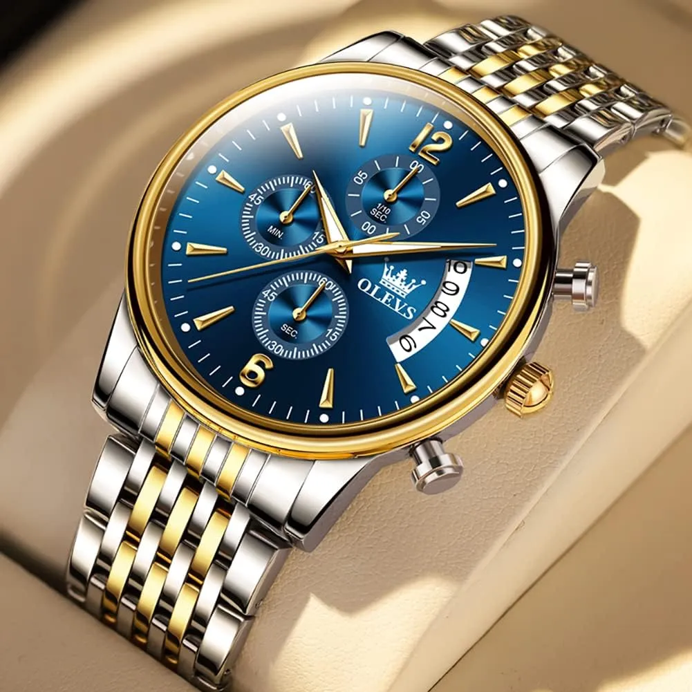 Watches Chronograph Business Dress Quartz Stainless Steel Waterproof Luminous extrinsic tenant return Date Wrist Watch OLEVS Mens 