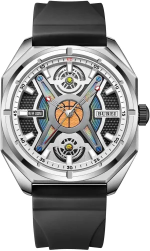 Watches clergy deserve Fashion Analog Waterproof Rubber Strap Watches for Men BUREI Men Wrist 