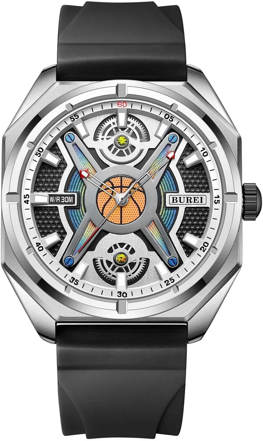 Watches clergy deserve Fashion Analog Waterproof Rubber Strap Watches for Men BUREI Men Wrist 