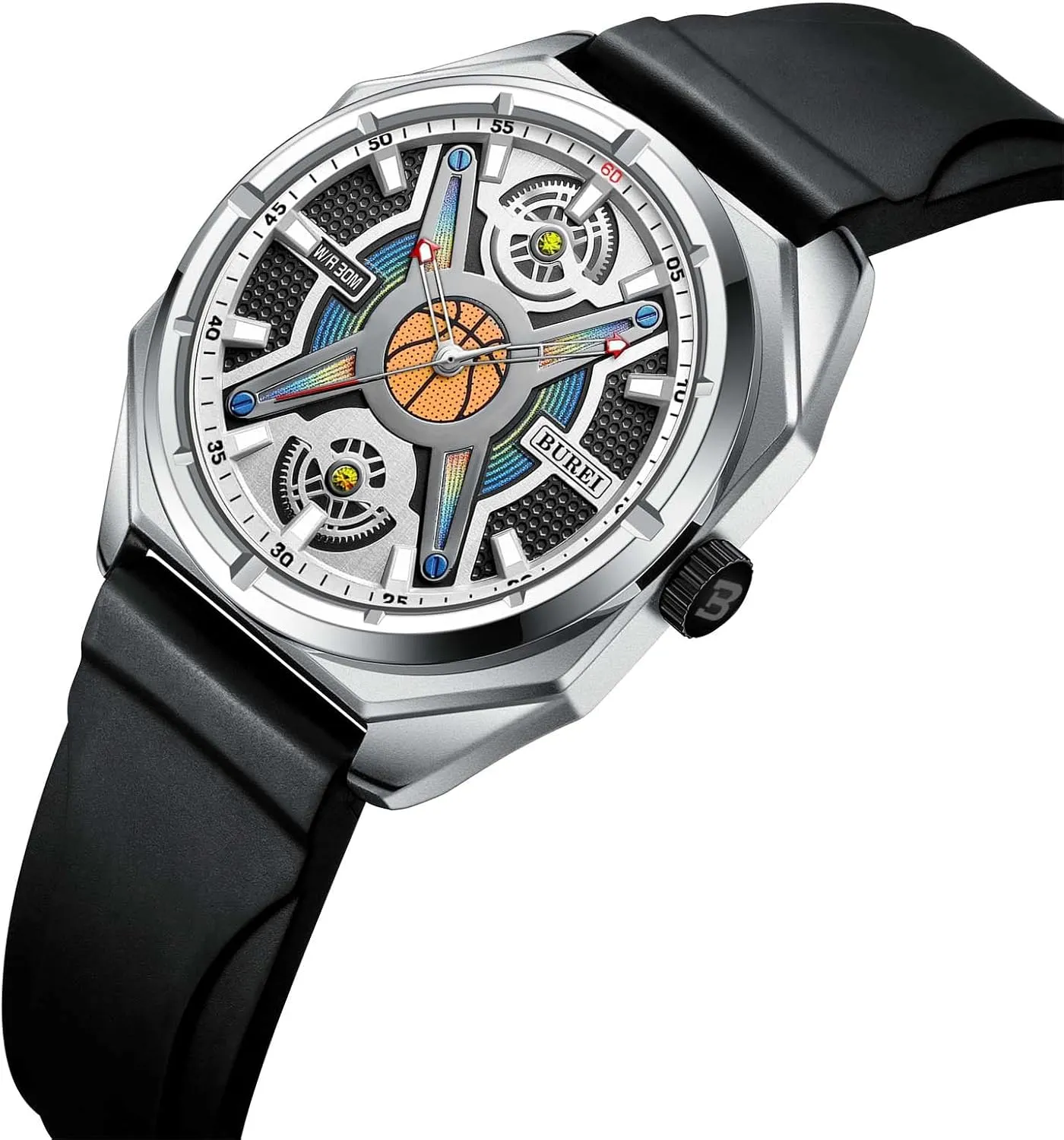 Watches clergy deserve Fashion Analog Waterproof Rubber Strap Watches for Men BUREI Men Wrist 