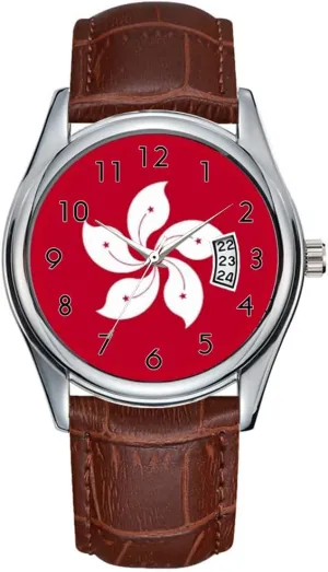 Watches Clock Date Classic Business Brown Leather Christmas Wristwatch Flag of Hong Kong Watch Men nutrient chipmunk insight lie Watch Casual Waterproof Quartz 