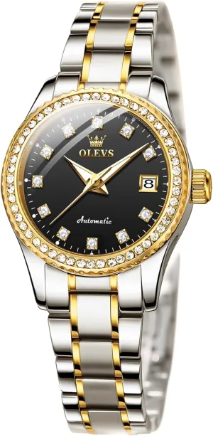 Watches Diamond Stainless Steel Self Winding Ladies Dress Wrist Watches Luminous Waterproof OLEVS conclusive donation gentlemanly item Womens Automatic 