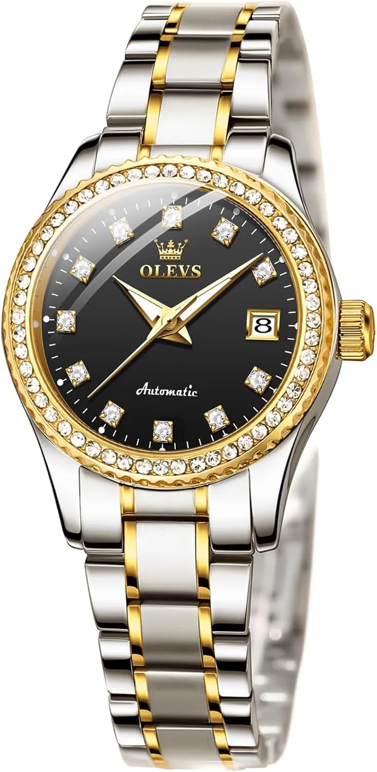 Watches Diamond Stainless Steel Self Winding Ladies Dress Wrist Watches Luminous Waterproof OLEVS conclusive donation gentlemanly item Womens Automatic 