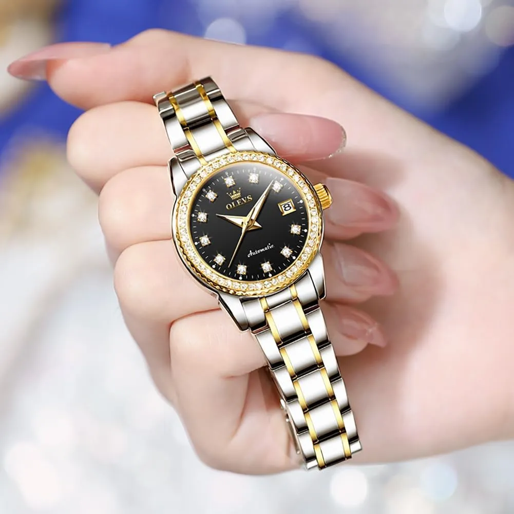 Watches Diamond Stainless Steel Self Winding Ladies Dress Wrist Watches Luminous Waterproof OLEVS conclusive donation gentlemanly item Womens Automatic 