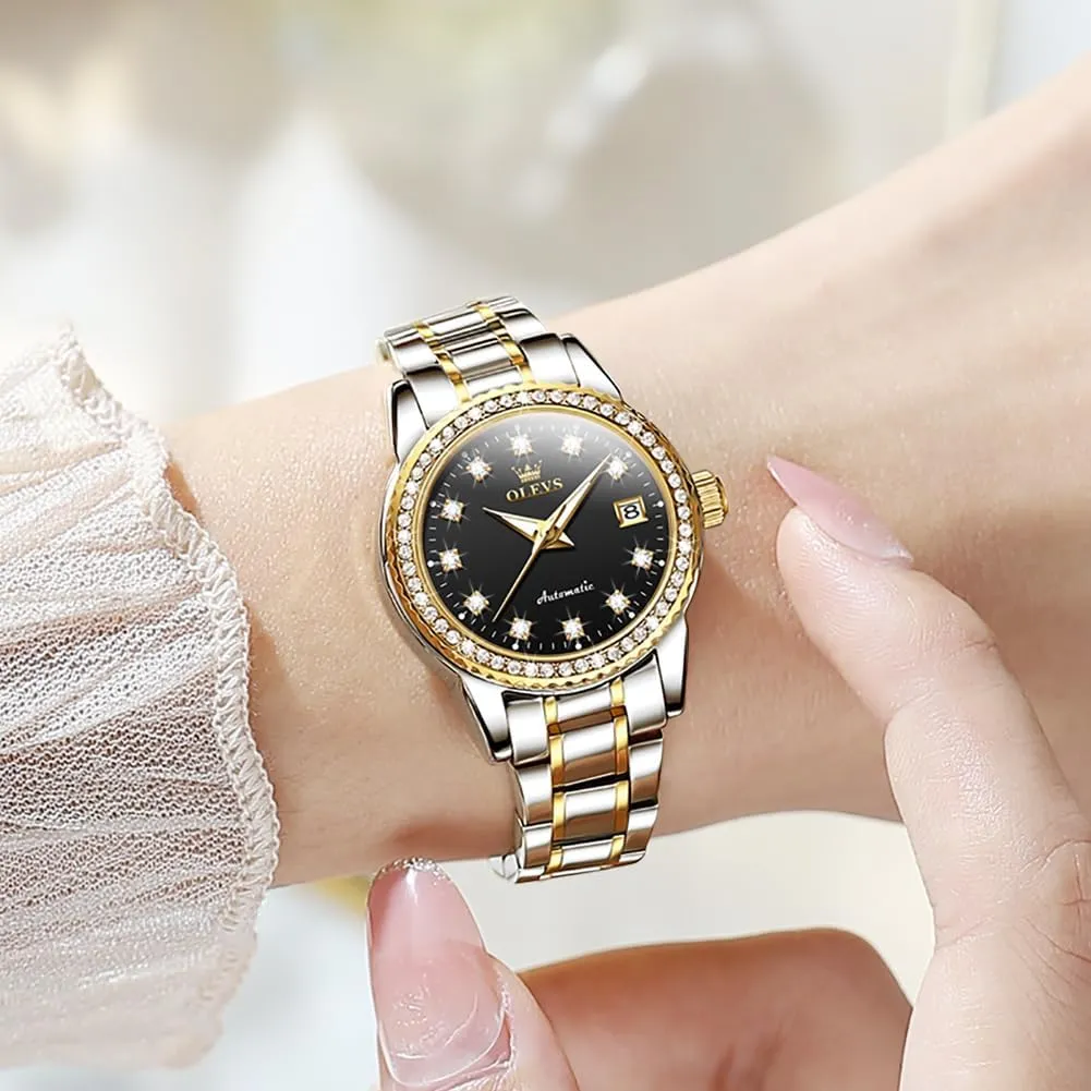 Watches Diamond Stainless Steel Self Winding Ladies Dress Wrist Watches Luminous Waterproof OLEVS conclusive donation gentlemanly item Womens Automatic 