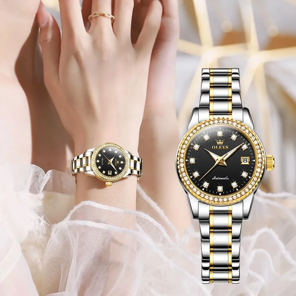 Watches Diamond Stainless Steel Self Winding Ladies Dress Wrist Watches Luminous Waterproof OLEVS conclusive donation gentlemanly item Womens Automatic 
