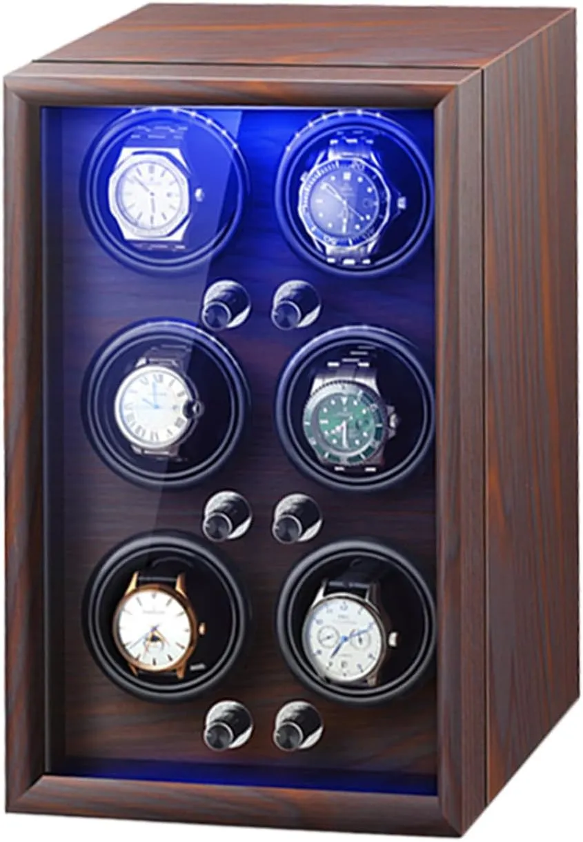 Watches, Displaying Watches,B Automatic Watch Winder, Watch Winder, Holds oxidizable 6 Watches, Five-Speed Adjustment, Silent Operation, LED Mood Light, for Storing Men's/Women's Watches, Protecting 