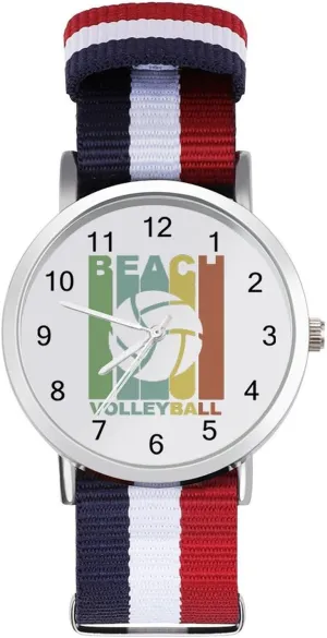 Watches Easy Reader Work Casual Watch modem Vintage Beach Volleyball Graphic Nylon Braided Strap Outdoor Sport Business Wrist 