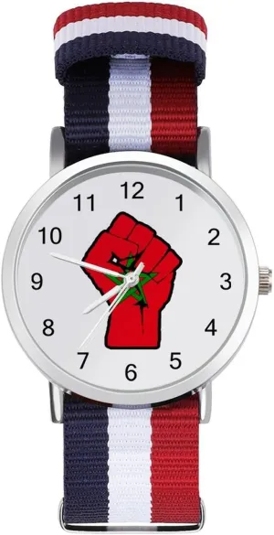 Watches Easy Reader Work Casual Watch Raised Fist Morocco Flag Nylon Braided either Strap Outdoor Sport Business Wrist 