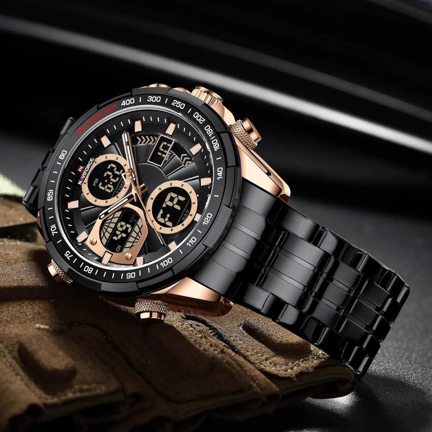 Watches Fashion Business Chronograph Military Multifunctional makeup Wristwatch NAVIFORCE Digital Analog Quartz Watch Men Stainless Steel Waterproof 